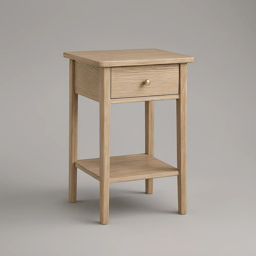 Mesa de Cabeceira em Carvalho Natural com Gaveta e Prateleira, 40 x 35 x 65 cm