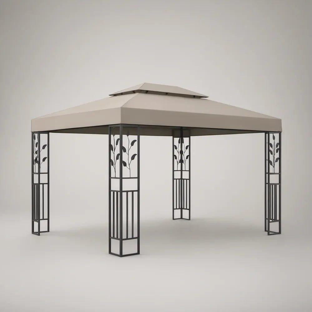 Pérgola de Jardim 300 x 300 x 270 cm em Aço e Poliéster Preto e Bege