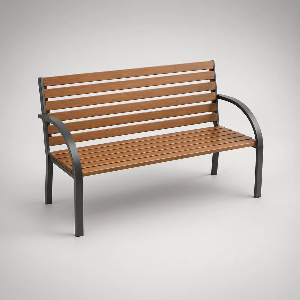 Banco de Jardim para 2 Pessoas 120 x 60 x 85 cm em Madeira de Acácia Castanha e Aço Preto