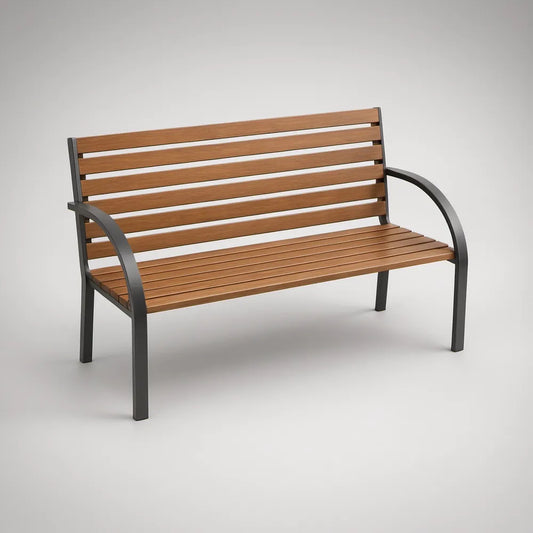 Banco de Jardim para 2 Pessoas 120 x 60 x 85 cm em Madeira de Acácia Castanha e Aço Preto