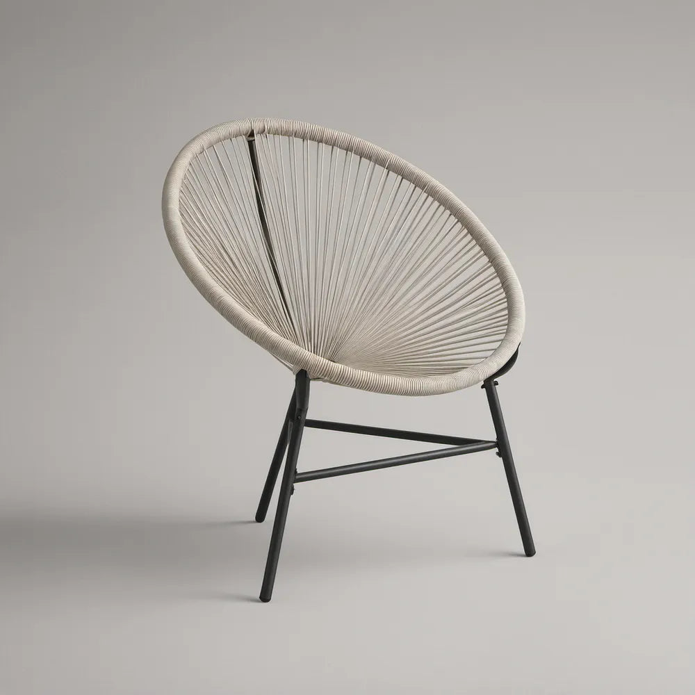 Cadeira de Jardim Redonda em Cordão de PVC Bege com Estrutura em Aço Preto 73 x 85 x 88 cm