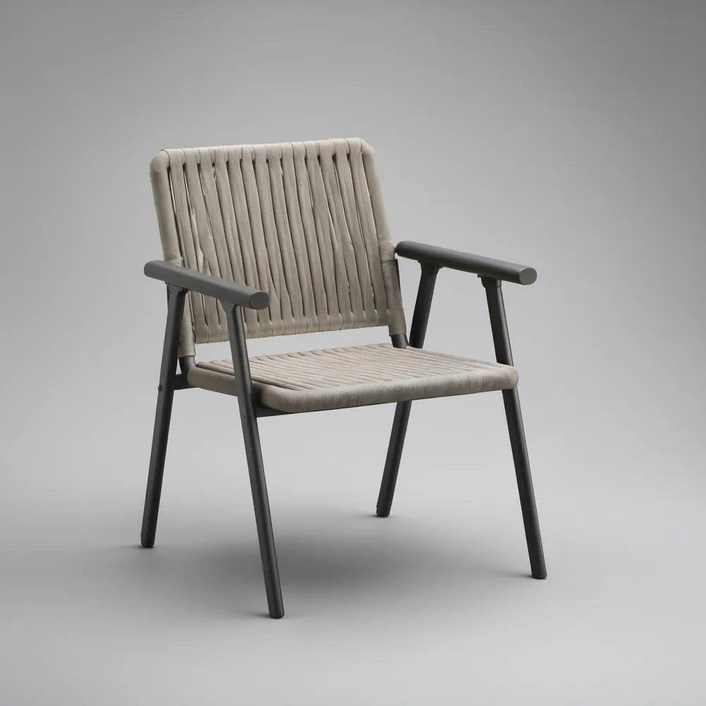 Cadeira de Exterior com Braços em Aço e Corda de Poliéster Bege e Preta 58 x 63 x 82 cm