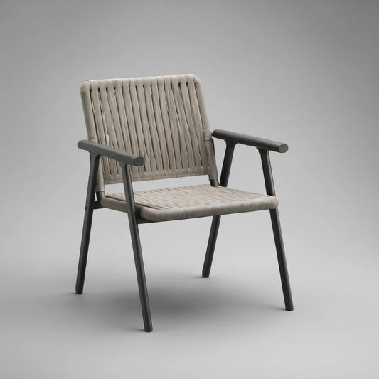 Cadeira de Exterior com Braços em Aço e Corda de Poliéster Bege e Preta 58 x 63 x 82 cm