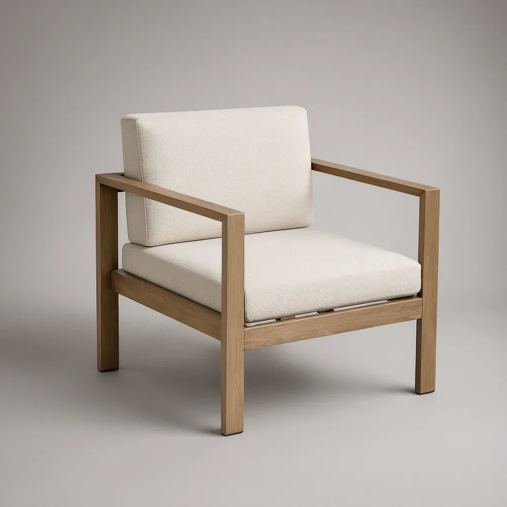 Poltrona de Jardim em Madeira Maciça de Acácia Castanha com Almofadas Bege, 70 x 75 x 75 cm