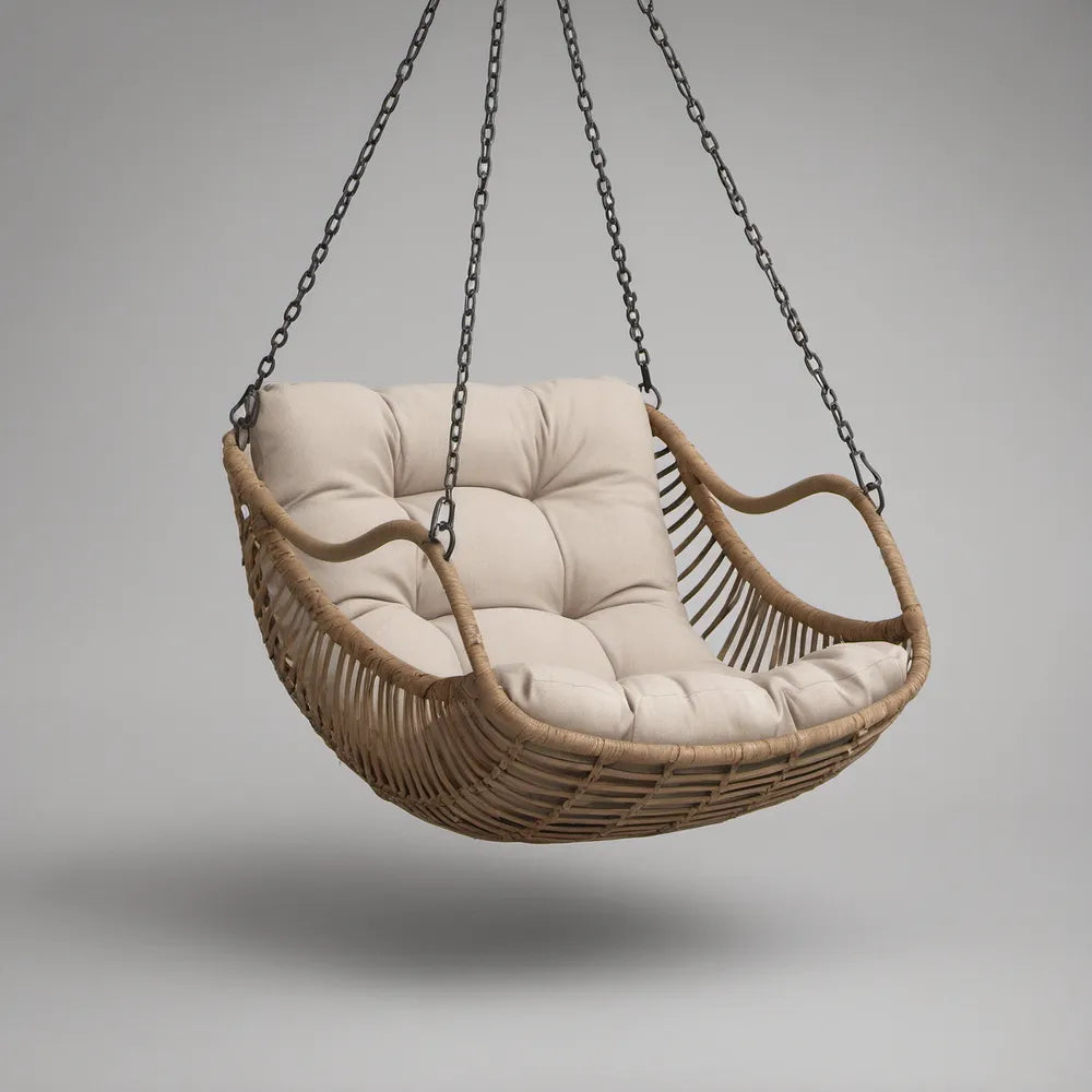 Cadeira Suspensa em Vime Sintético Bege com Almofada 100 x 75 x 65 cm