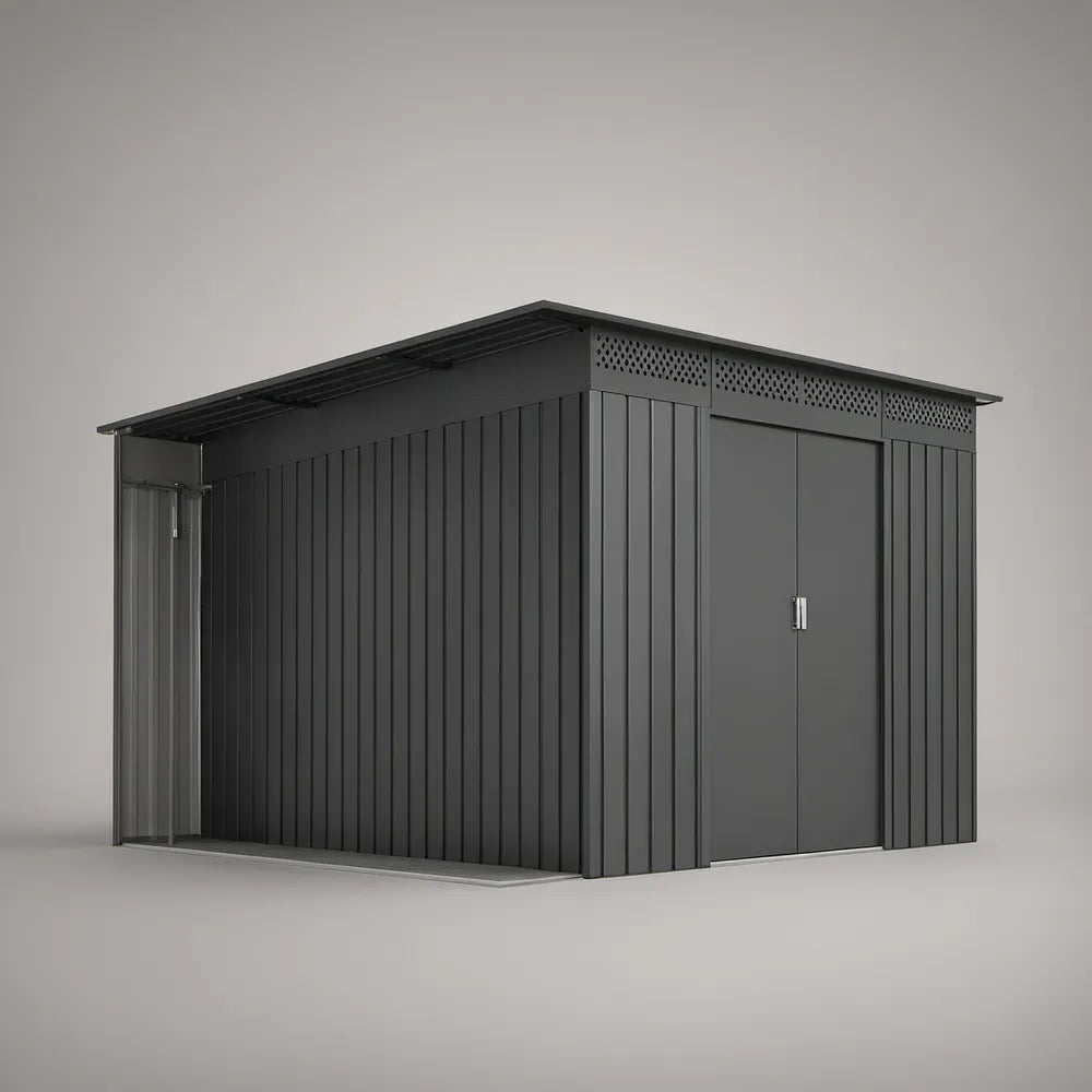 Abrigo de Jardim em Aço Galvanizado Antracite com Cobertura Lateral 277 x 191 x 192 cm