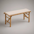 Banco retangular em bambu natural com almofada bege 120 x 40 x 45 cm
