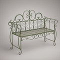 Banco de Jardim em Ferro Verde com Encosto Ornamentado, 130 x 60 x 100 cm