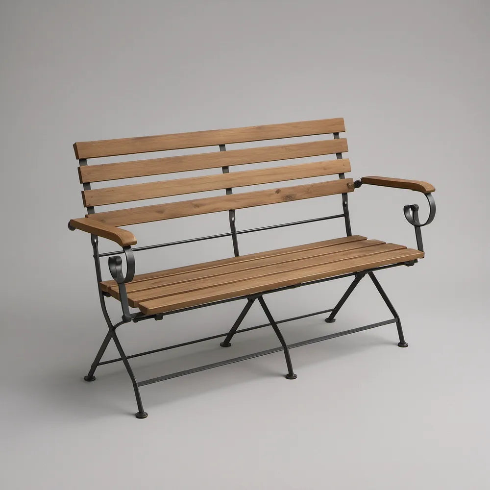 Banco de Jardim de 3 Lugares em Madeira Maciça e Aço 150 x 60 x 85 cm Castanho e Preto